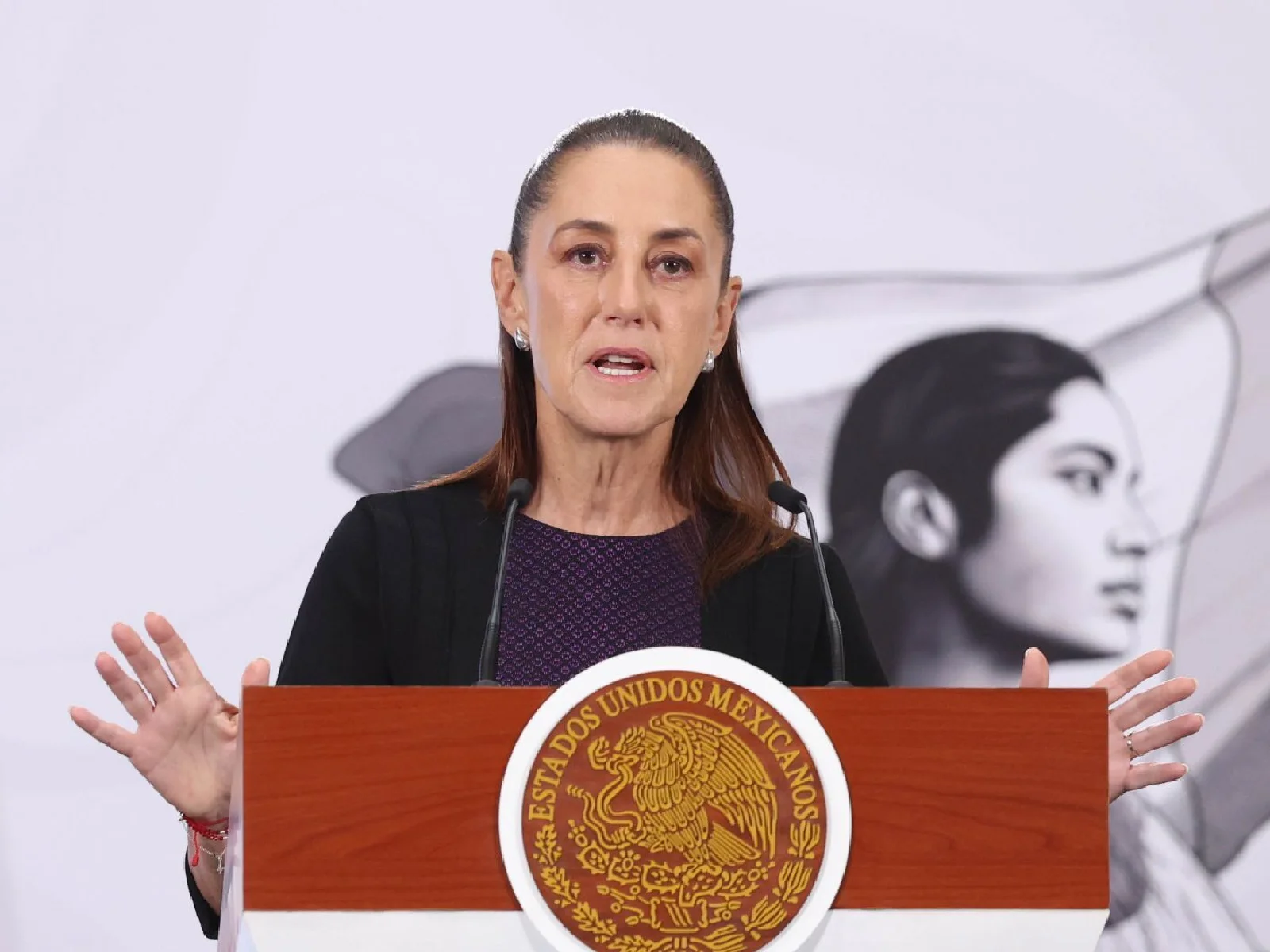 Presidenta Claudia Sheinbuam hablando durante su conferencia de prensa matutina