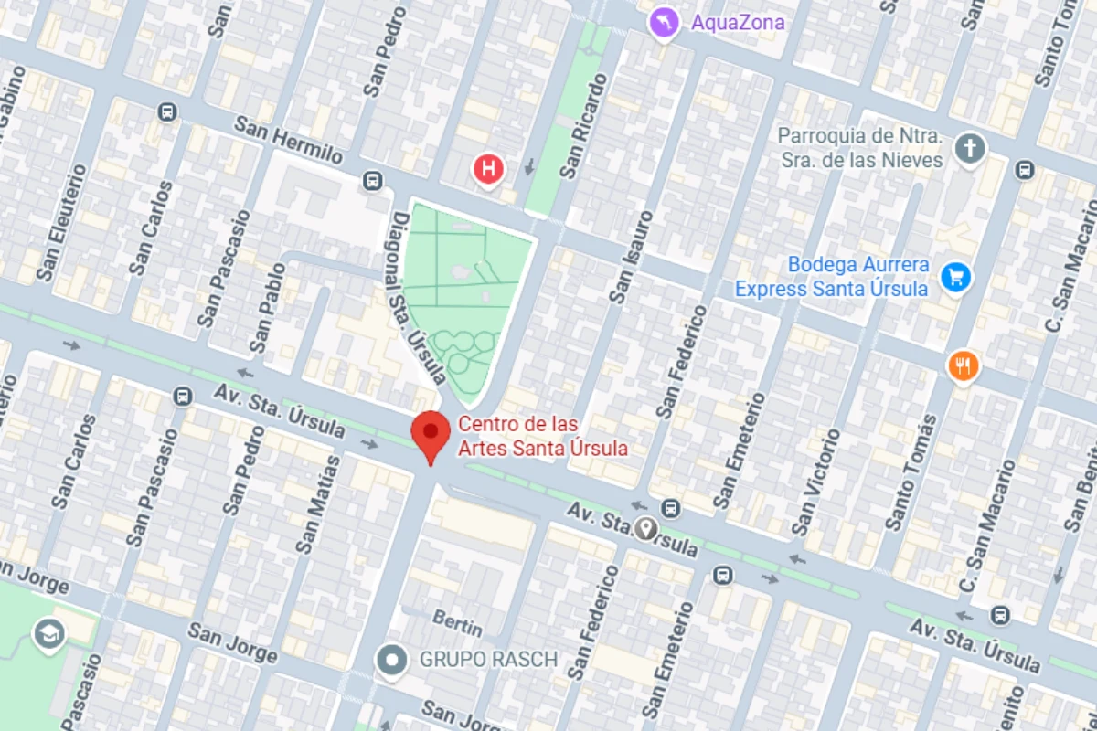 Mapa con el Centro de las Artes Santa Úrsula en el centro 