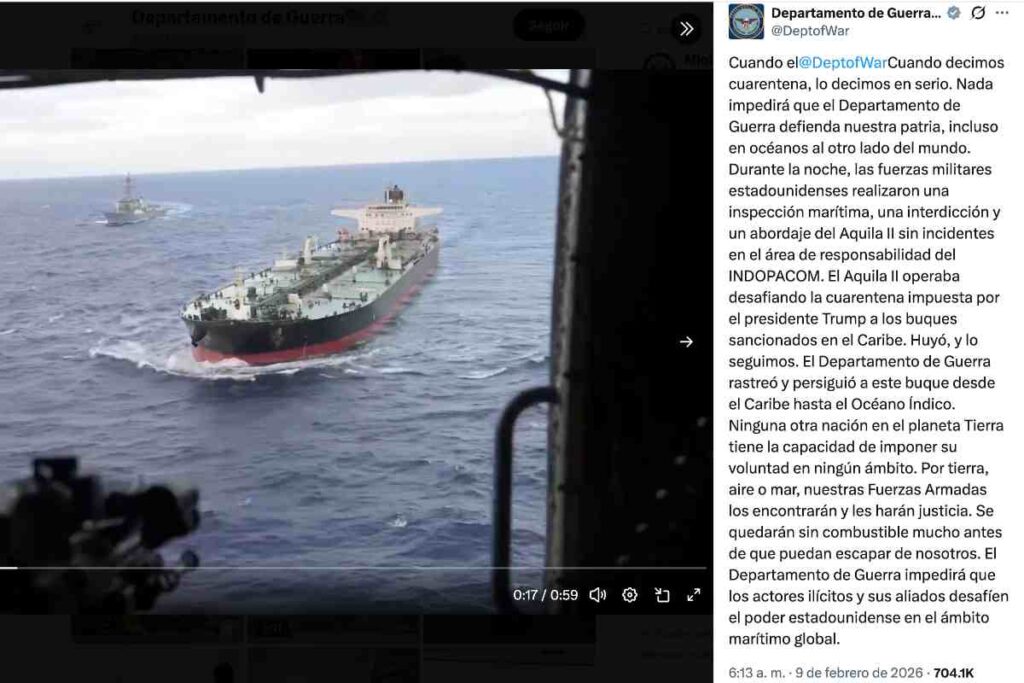 Fuente: Captura de pantalla de publicación del Departamento de Guerra de Estados Unidos.