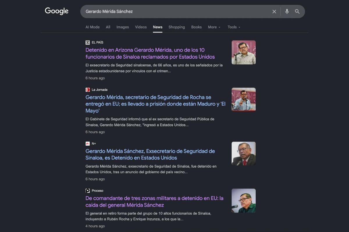 Aunque el Gabinete de Seguridad sí confirmó que Gerardo Mérida Sánchez está bajo custodia de las autoridades de Estados Unidos, la imagen que circula en redes sociales sobre su detención fue generada con inteligencia artificial. 