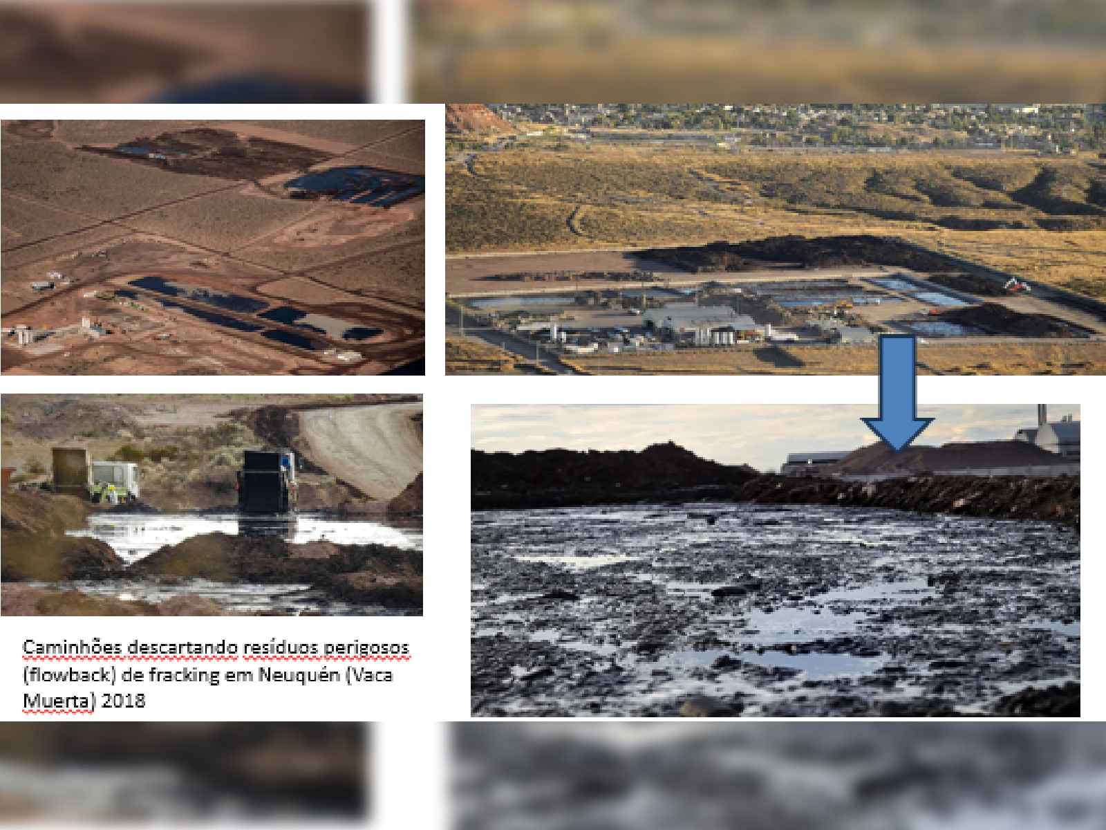 camiones descargando residuos peligrosos en Vaca Muerta, Argentina