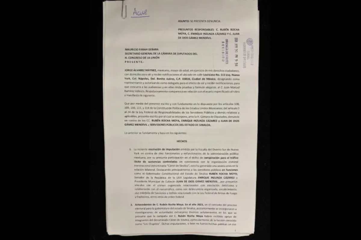 Presentan solicitud de desafuero contra Rubén Rocha por presuntos vínculos con el Cártel de Sinaloa