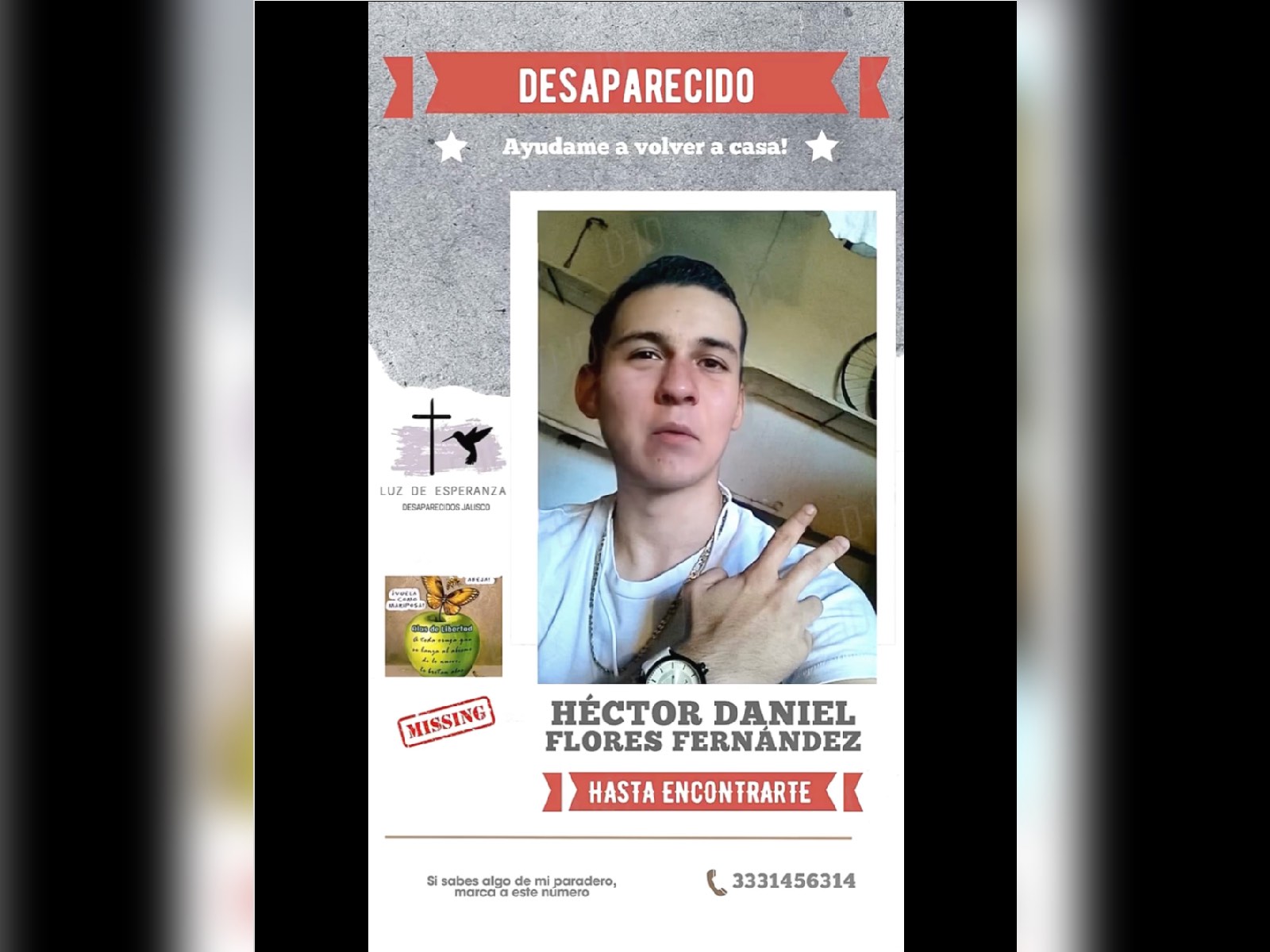 Héctor Daniel, primera persona desaparecida IA pide