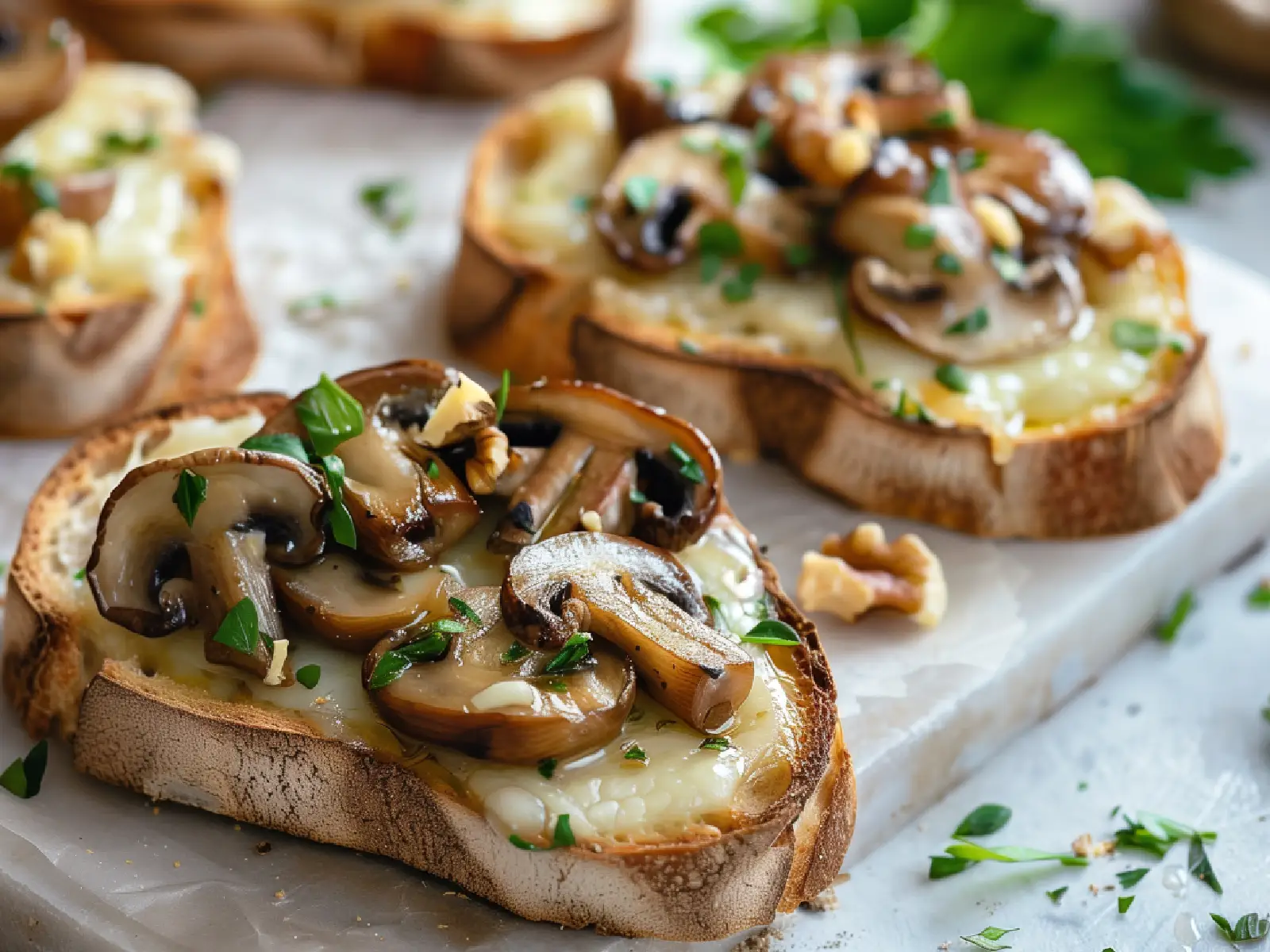 bruschetta de champiñones con queso