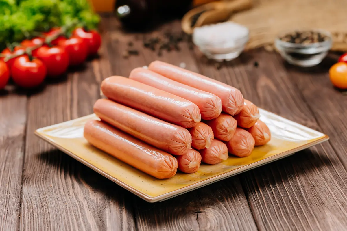paquete de salchichas en un plato sobre mesa