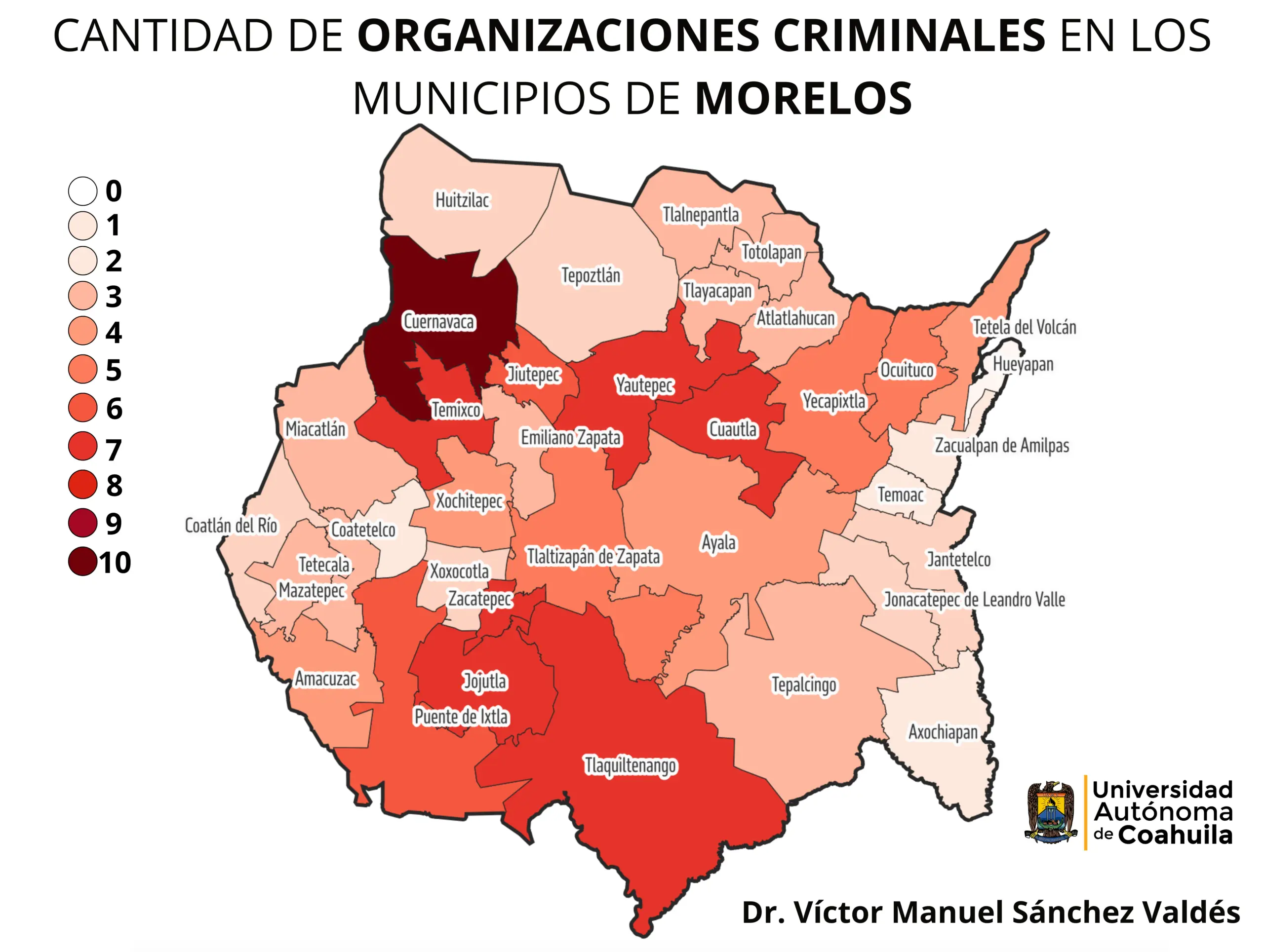 Cantidad de organizaciones criminales en los municipios de Morelos