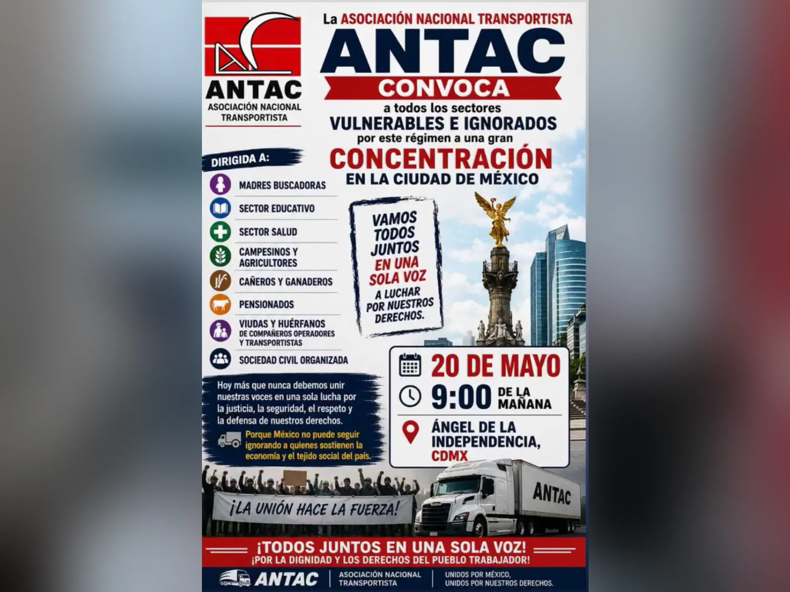 Transportistas anuncian concentración en CDMX para el 20 de mayo; convocan a otros sectores a unirse 
