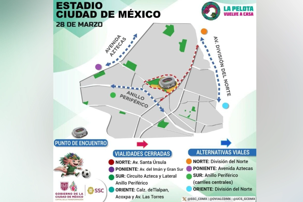 Mapa con rutas alternas