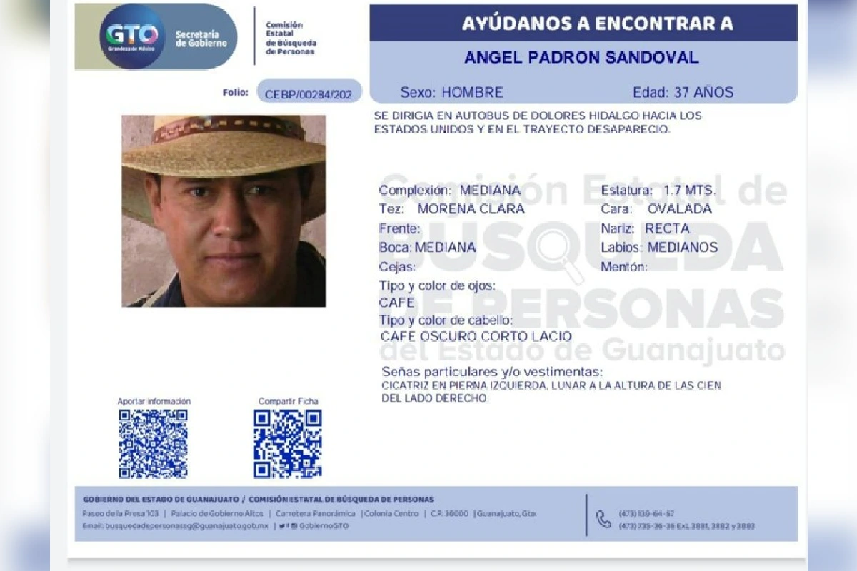 Ficha de Búsqueda de Ángel Padrón. 