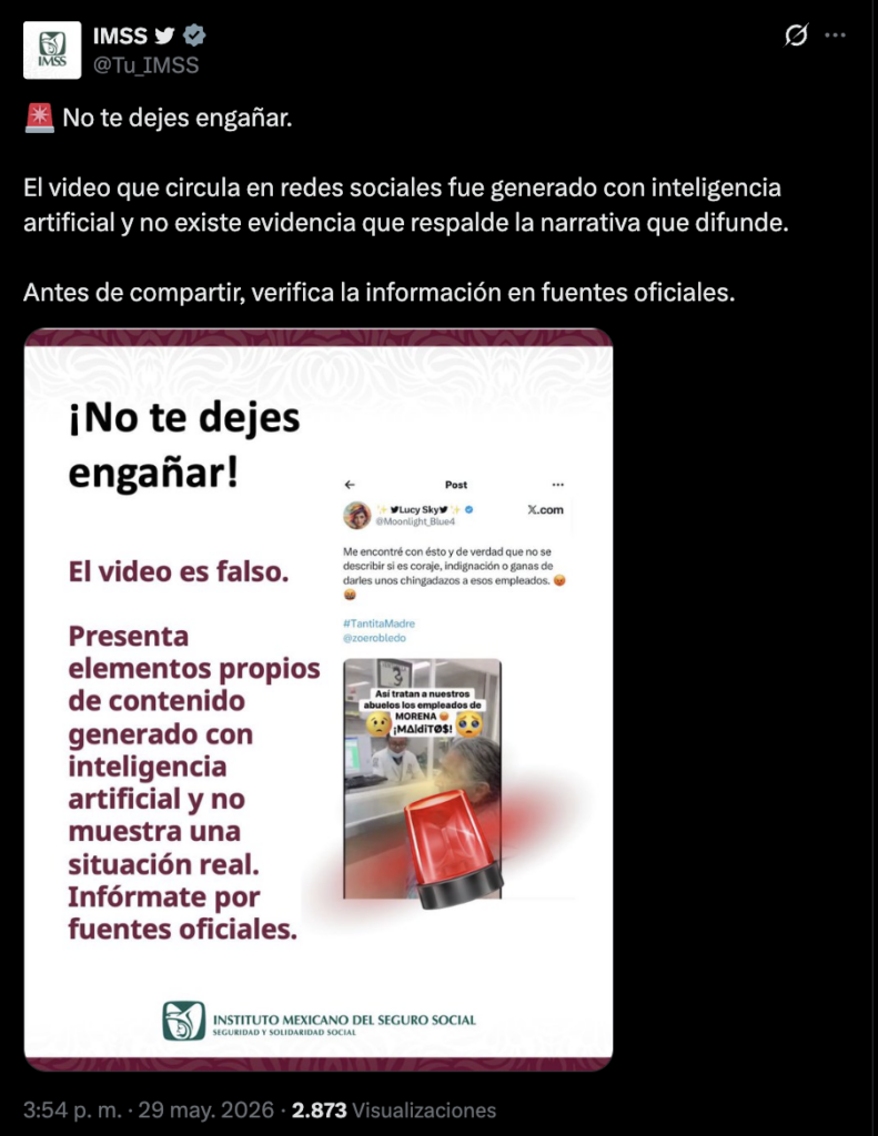 Fuente: captura de pantalla de la publicación del IMSS en X