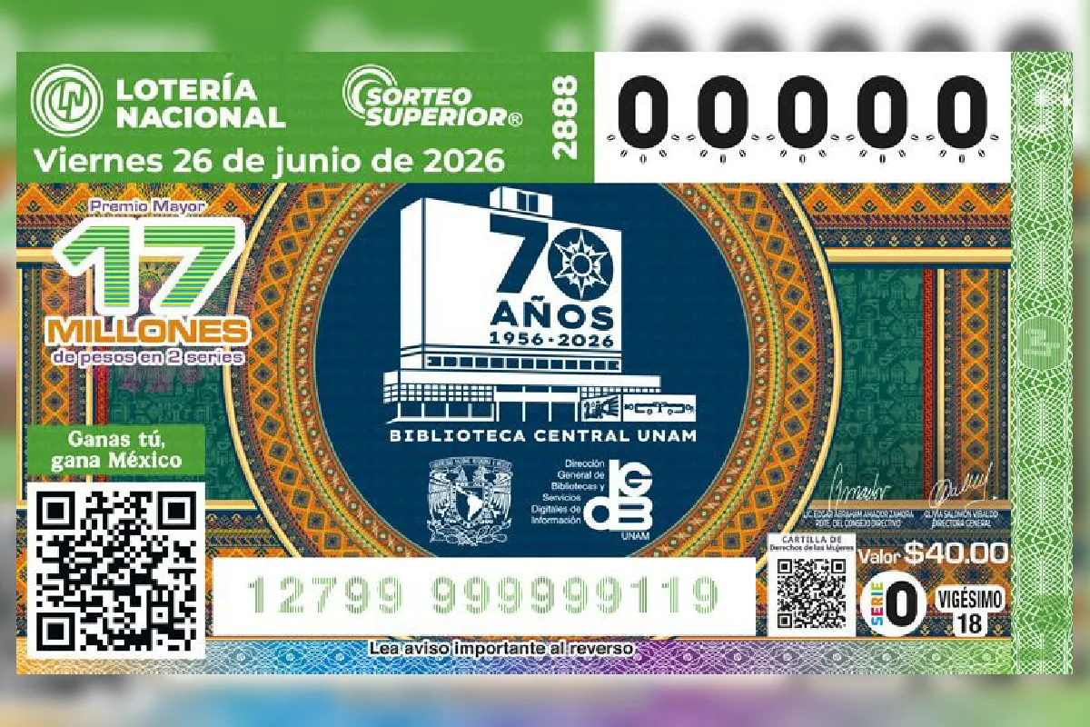 Lotería Nacional emite “cachito” por los 70 años de la Biblioteca Central de la UNAM