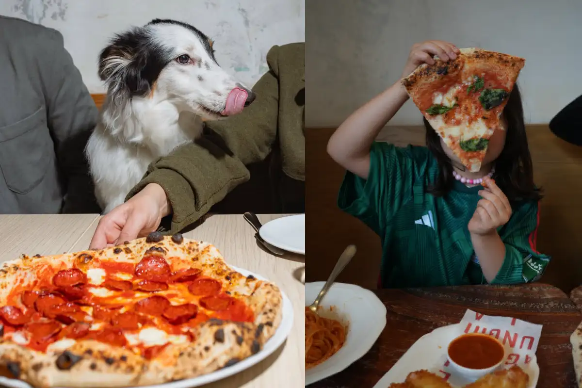 mesa italiana con pizza