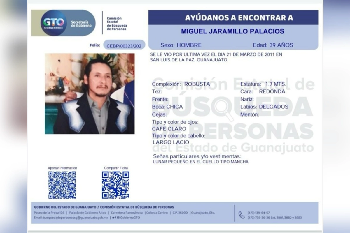 Ficha de búsqueda de Miguel Jaramillo. 