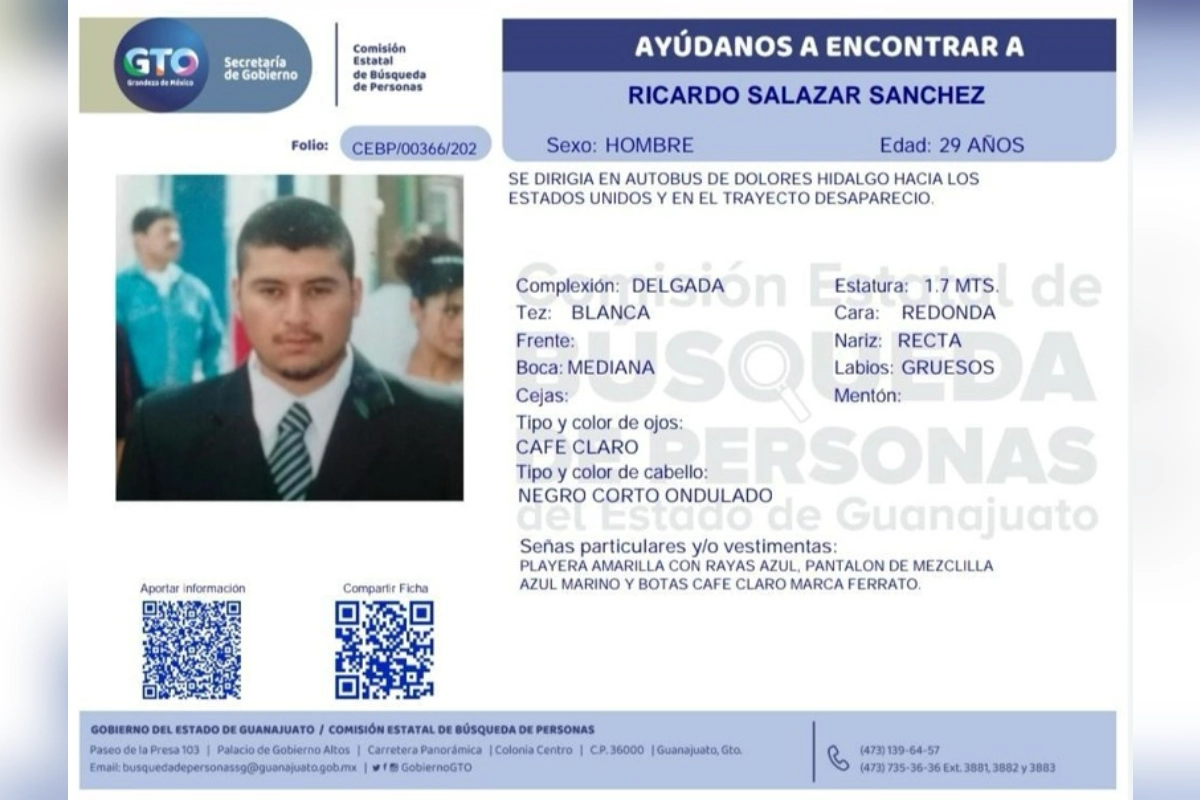 Ficha de búsqueda de Ricardo Salazar. 