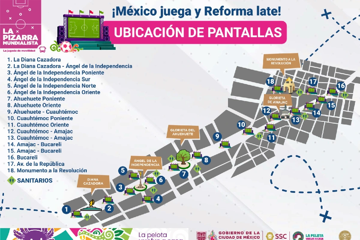 Mapa con las 19 ubicaciones de patalas para el méxico-chequia