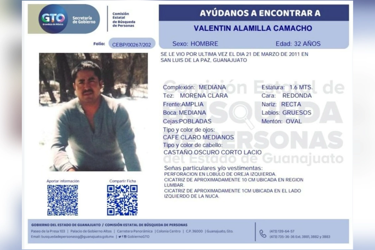 Ficha de búsqueda Valentín Alamilla. 