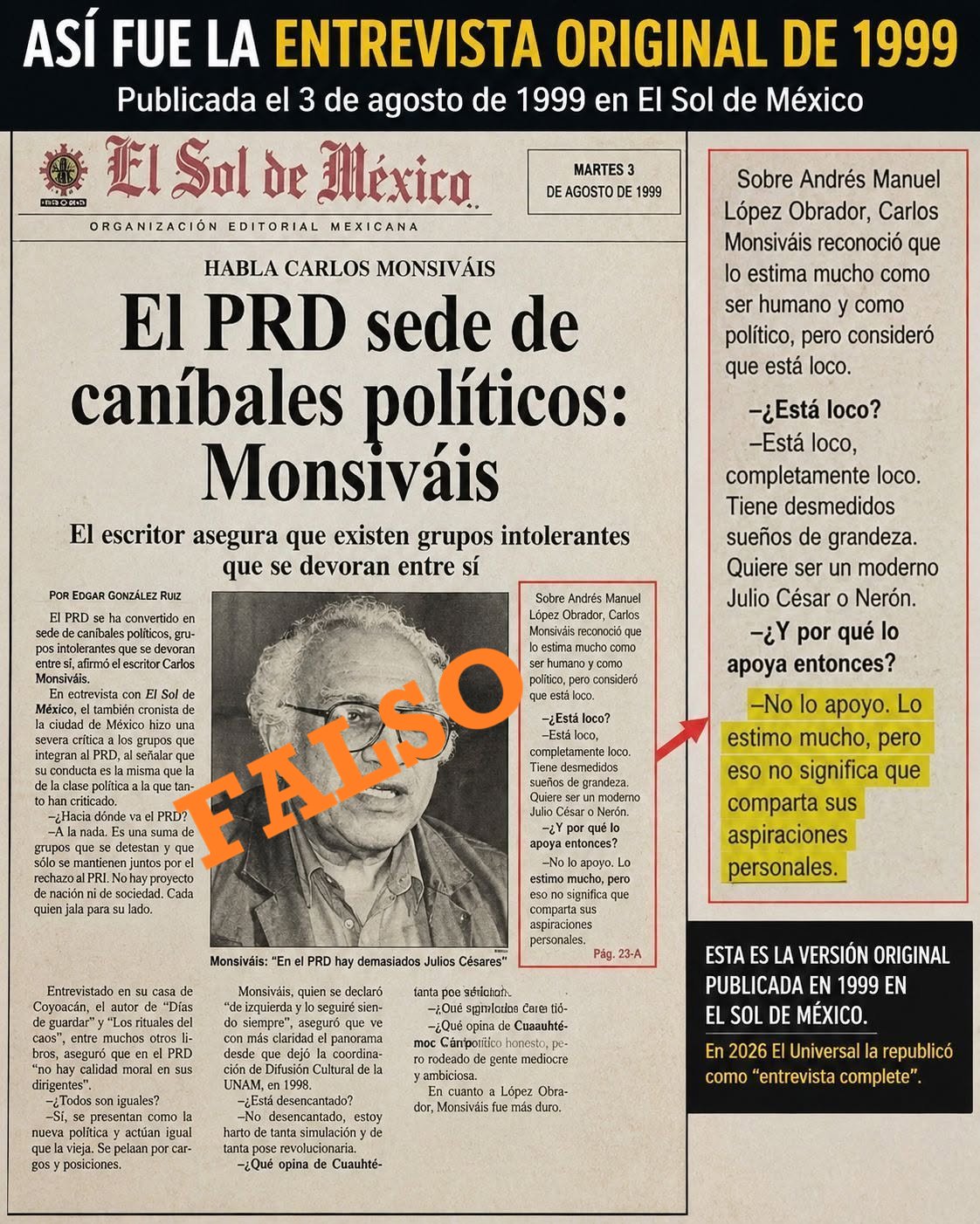 López Obrador y Monsiváis: videos e imágenes generados con IA desinforman sobre el expresidente y el escritor 