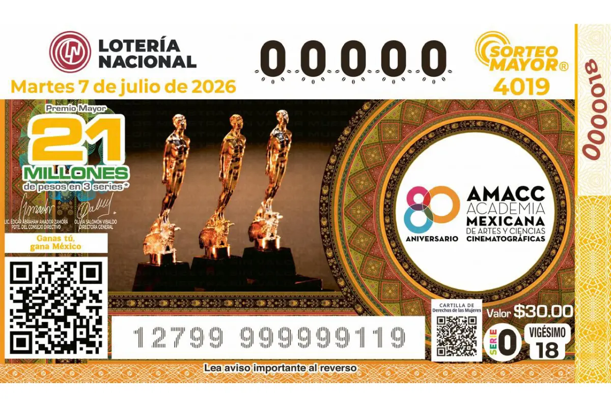 Con billete conmemorativo, Lotería Nacional rinde homenaje a la Academia Mexicana de Artes y Ciencias Cinematográficas por su 80 Aniversario