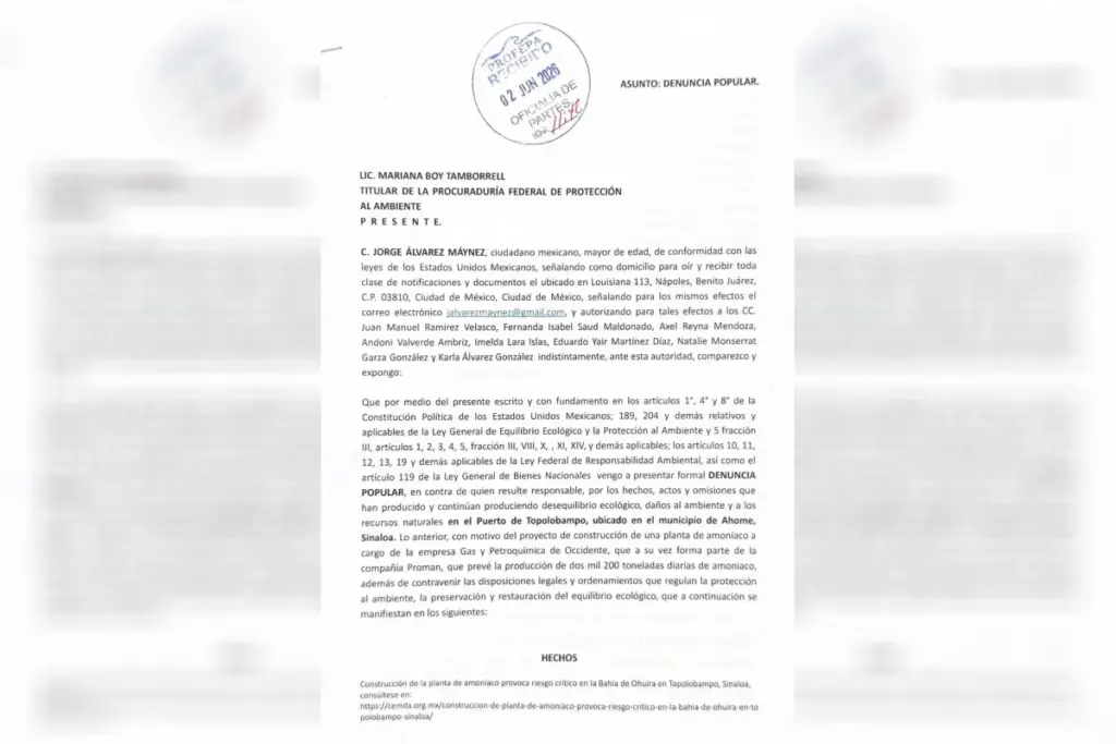 Documento recibido por la Profepa acerca de la denuncia.