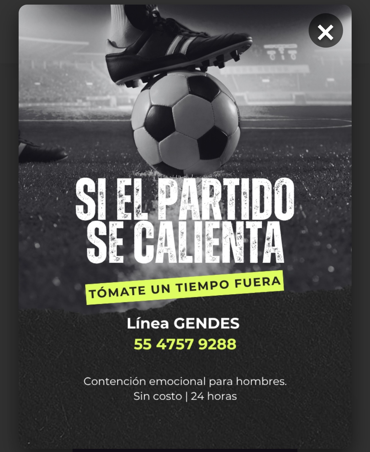 “Si el partido se calienta, tómate un tiempo fuera”: una línea de contención emocional para hombres