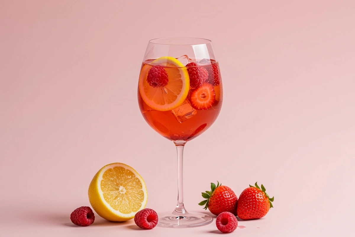 cóctel hecho con vino rosado