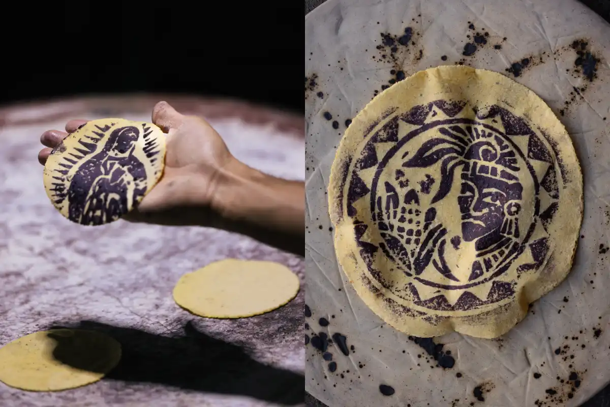 una tortilla con la virgen guadalupana impresa sobre ella