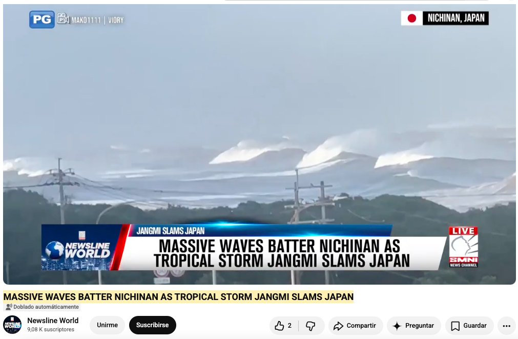 Es falso que hubo un tsunami en Venezuela; el video que desinforma corresponde a la reciente tormenta tropical Jangmi, en Japón 