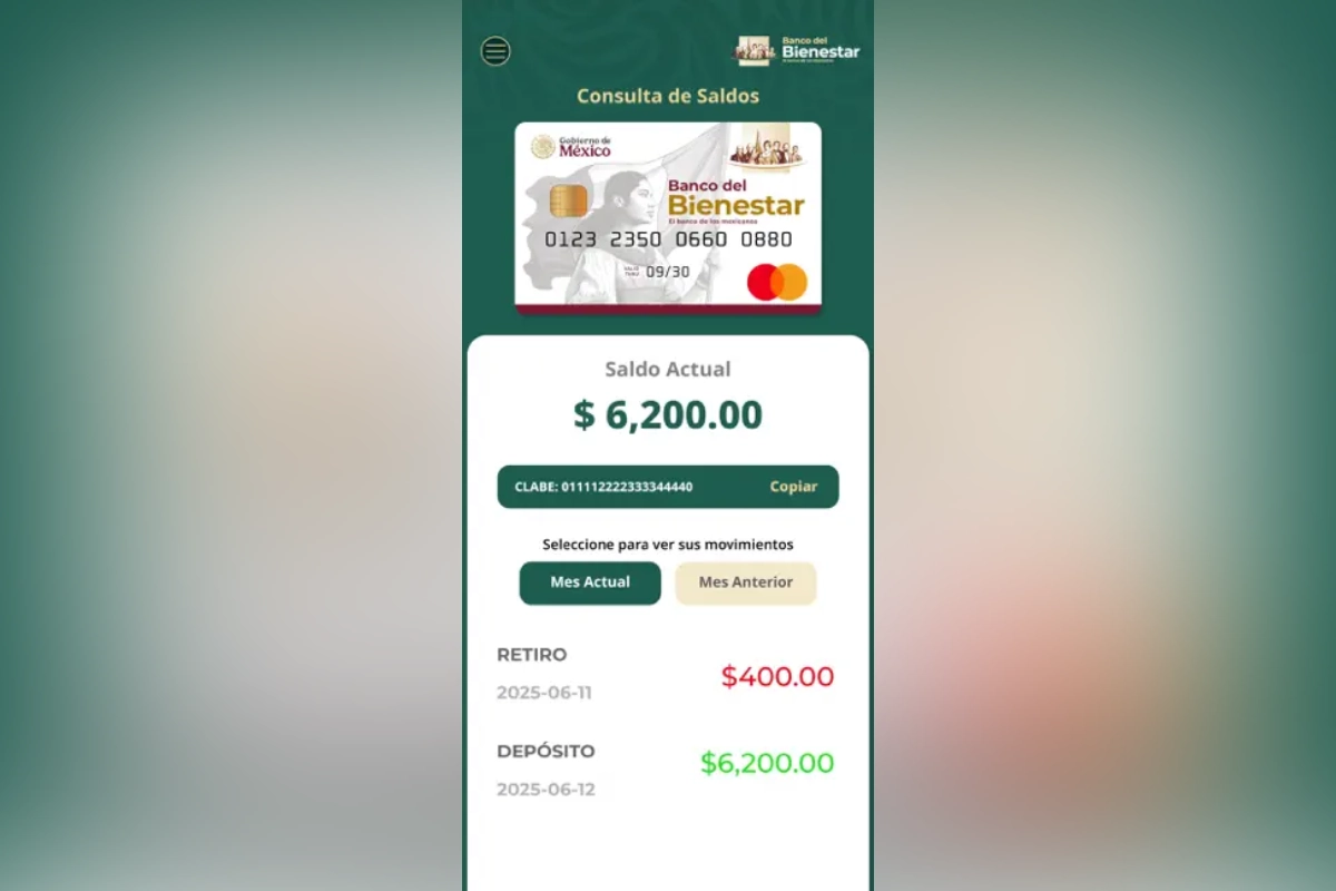 Captura de pantalla de la app del banco del Bienestar