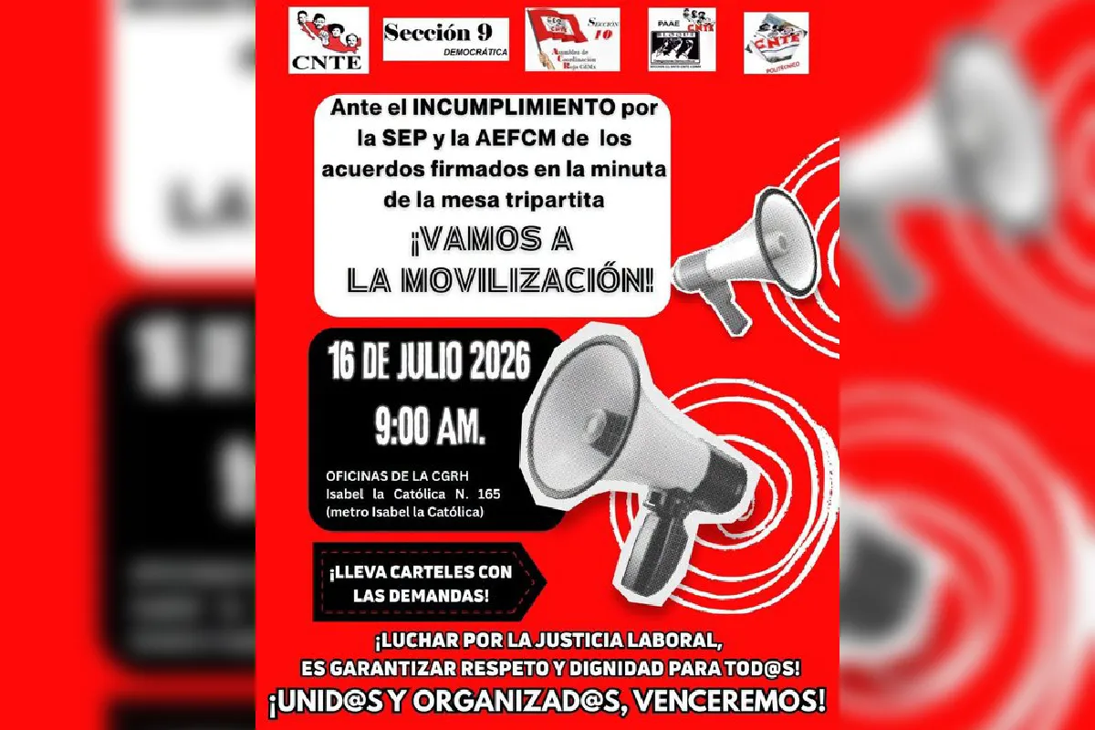 CNTE anuncia protesta en CDMX por presunto incumplimiento de acuerdos 