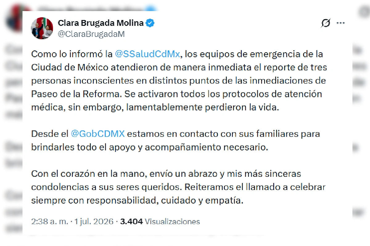 Clara Brugada muertos reforma cdmx