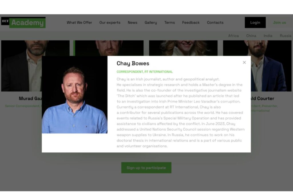 Captura de pantalla del perfil de Chay Bowes.