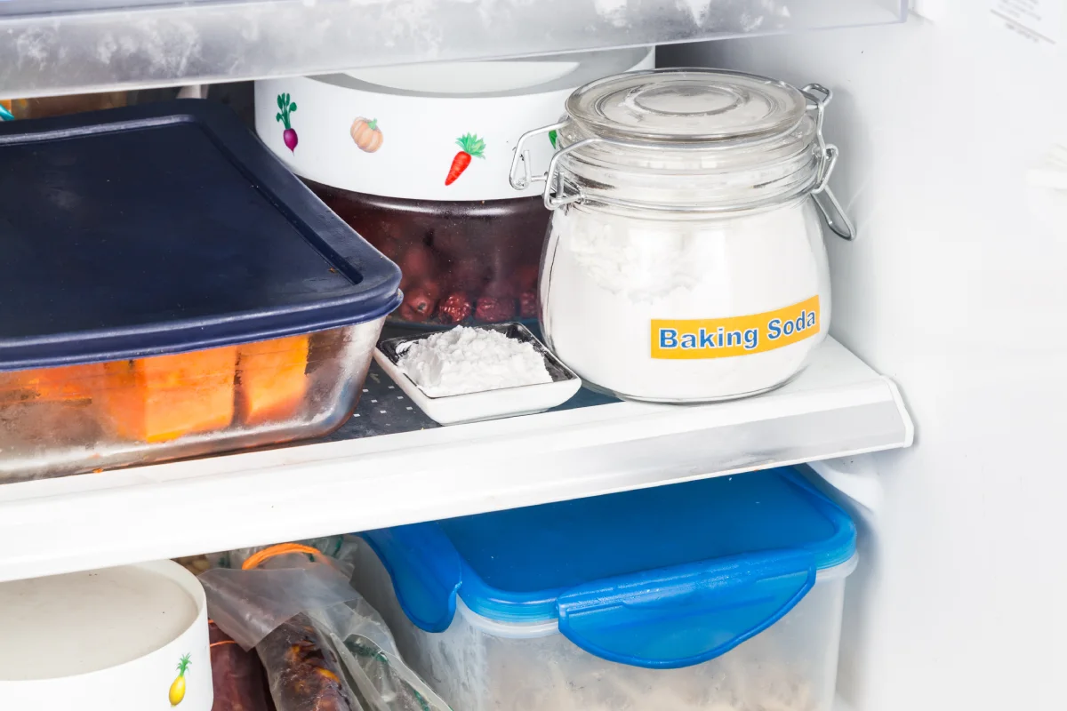 Refrigerador llenos con polvos de bicarbonato de sodio dentro