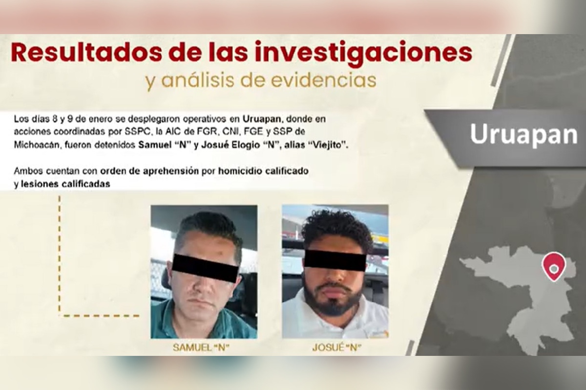 En enero pasado fueron detenidos Samuel “N” y Josué Elogio “N”, alias “Viejito”, por homicidio calificado y lesiones calificadas