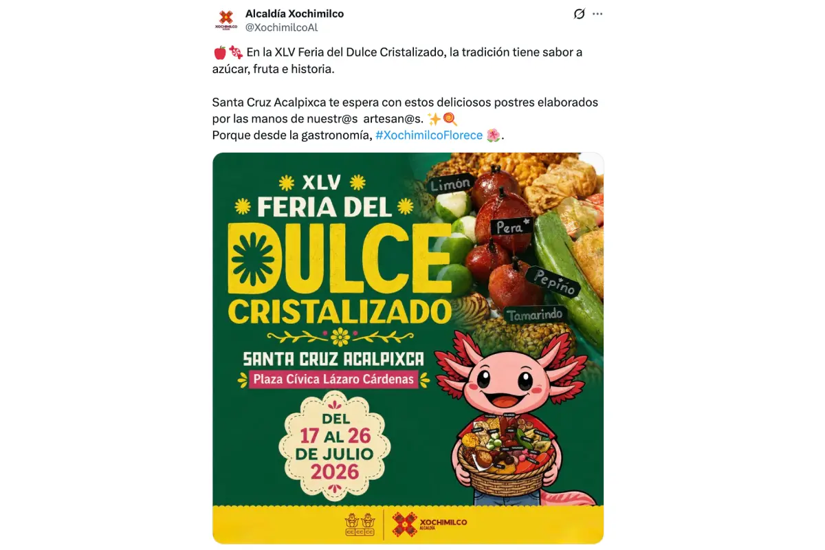 Tweet sobre una feria en xochimilco