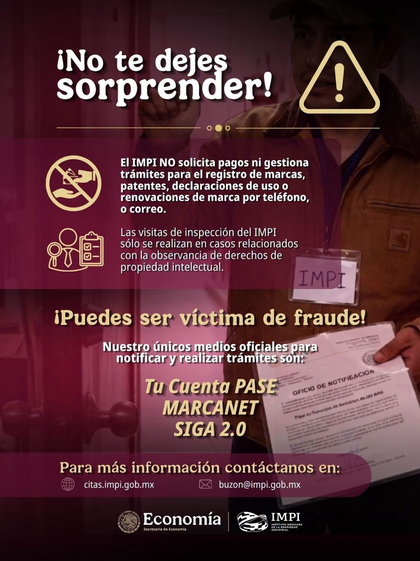 El IMPI no solicita pagos ni gestiona trámites para el registro de marcas por correspondencia, es una estafa a creadores de contenido y emprendimientos