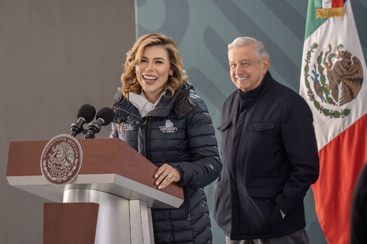 Noviembre de 2023: el expresidente Andrés Manuel López Obrador, acompañado por la gobernadora Marina del Pilar