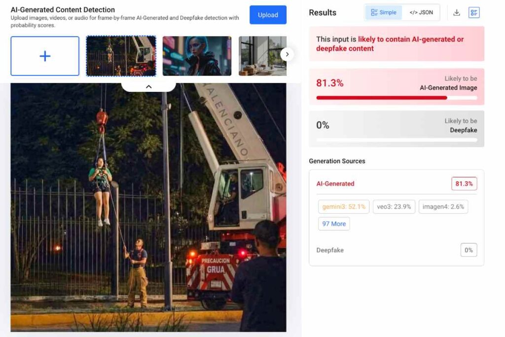 Fuente: Captura de pantalla con los resultados de la herramienta Hive Moderation.