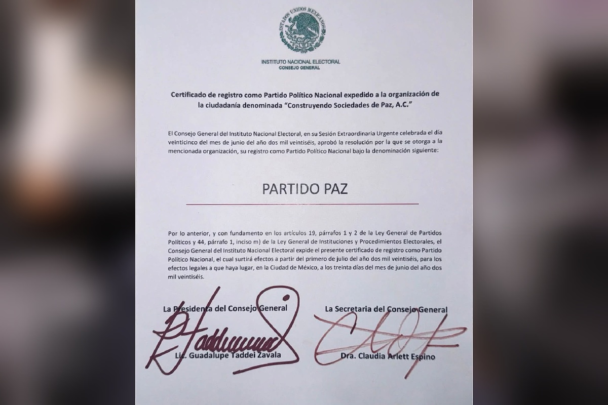 El INE reconoció al PAZ como nuevo partido y le entregó oficinas, elementos administrativos y la constancia de registro