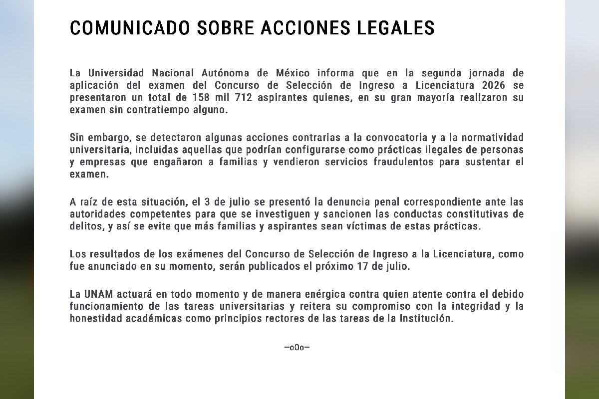 La UNAM anunció que interpuso una denuncia penal