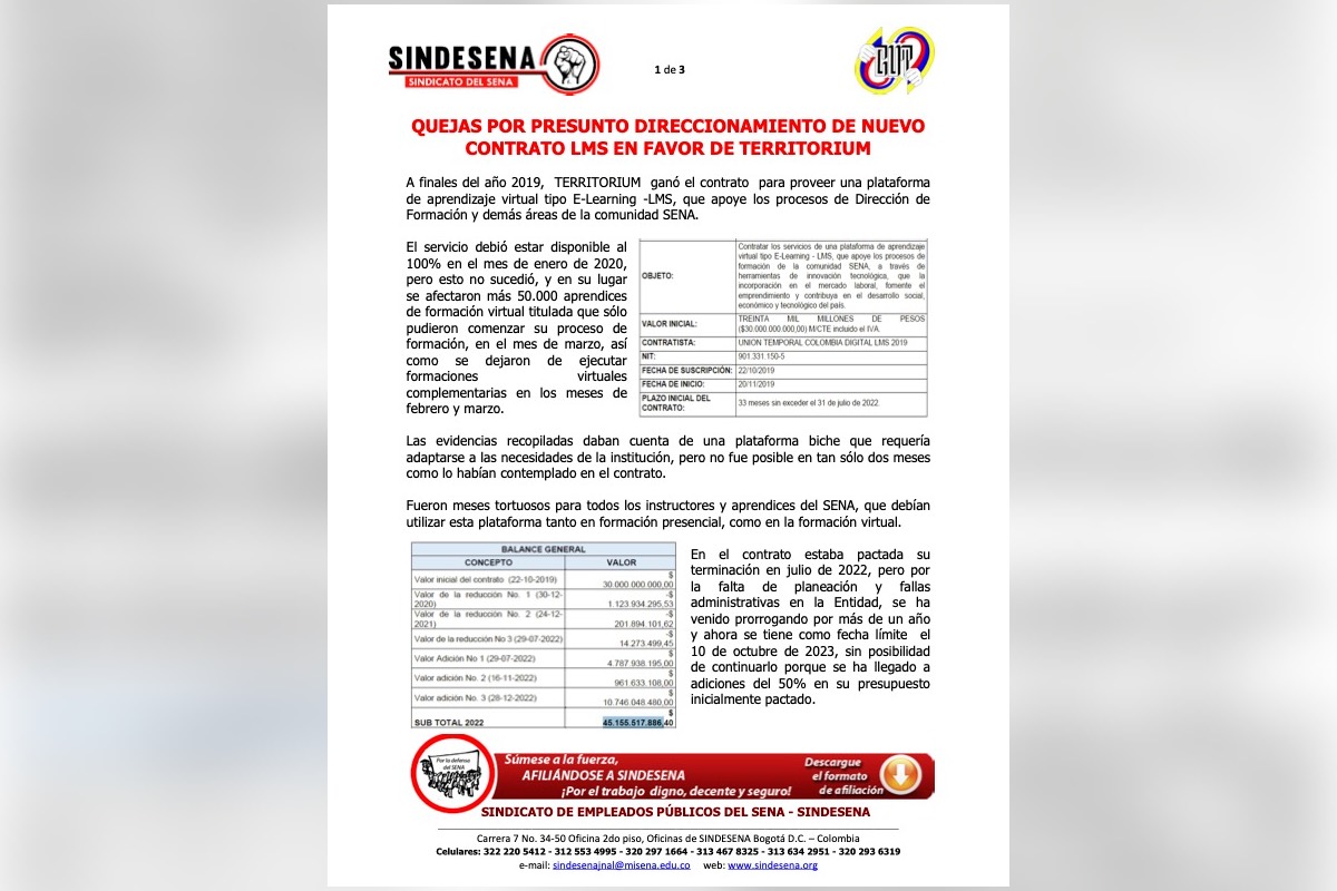En Colombia, quejas contra Territorium
