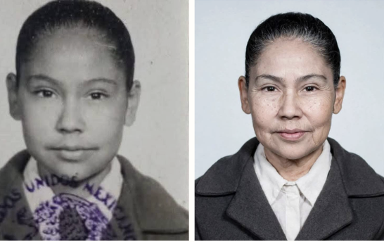 El “retoque de evolución” hecho con inteligencia artificial a la fotografía de Lourdes cuando iba en la secundaria. 