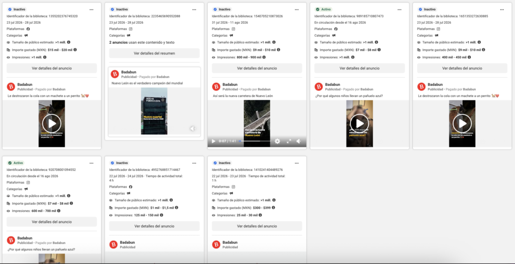 Fuente: captura de pantalla del Informe de la biblioteca de anuncios de Meta.  