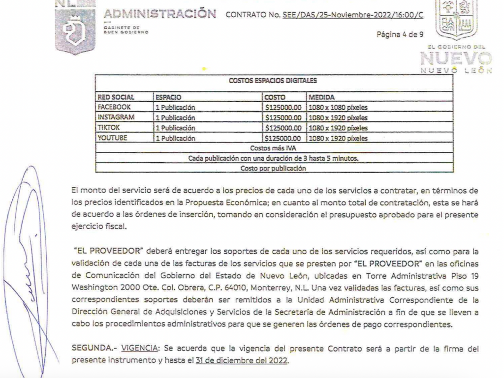 Fuente: captura de pantalla del contrato publicado en la PNT. 