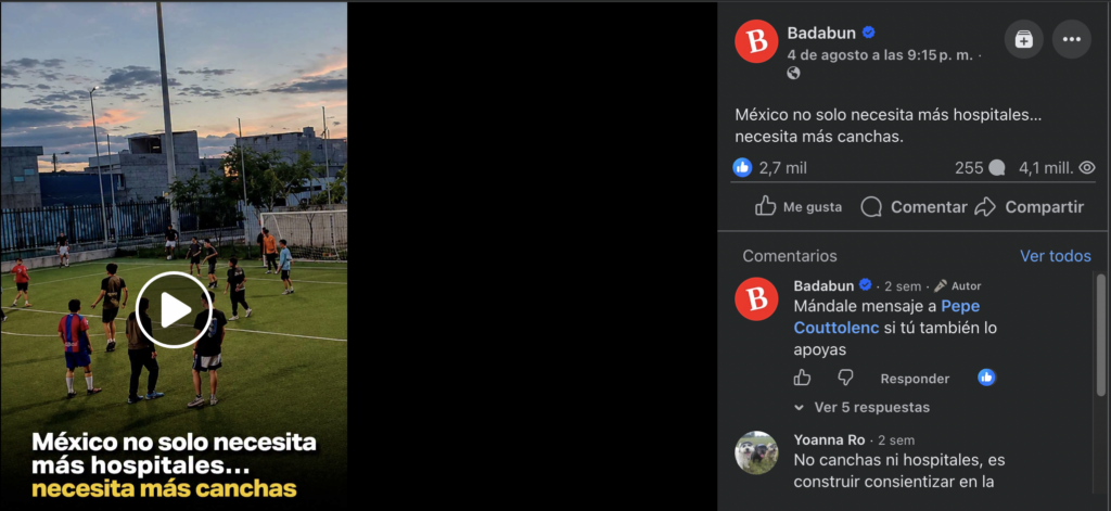 Fuente: captura de pantalla de la publicación de Badabun. 