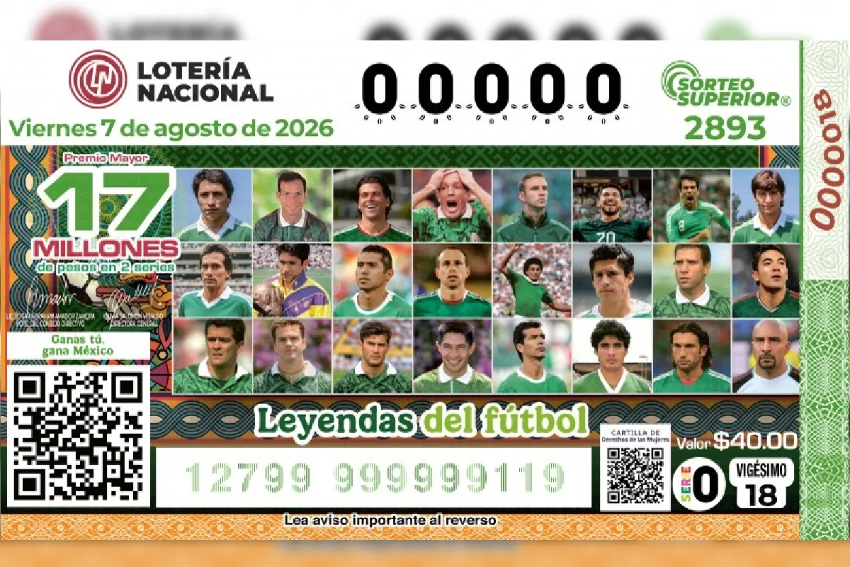 Lotería Nacional emite “cachito” para reconocer a leyendas del futbol mexicano