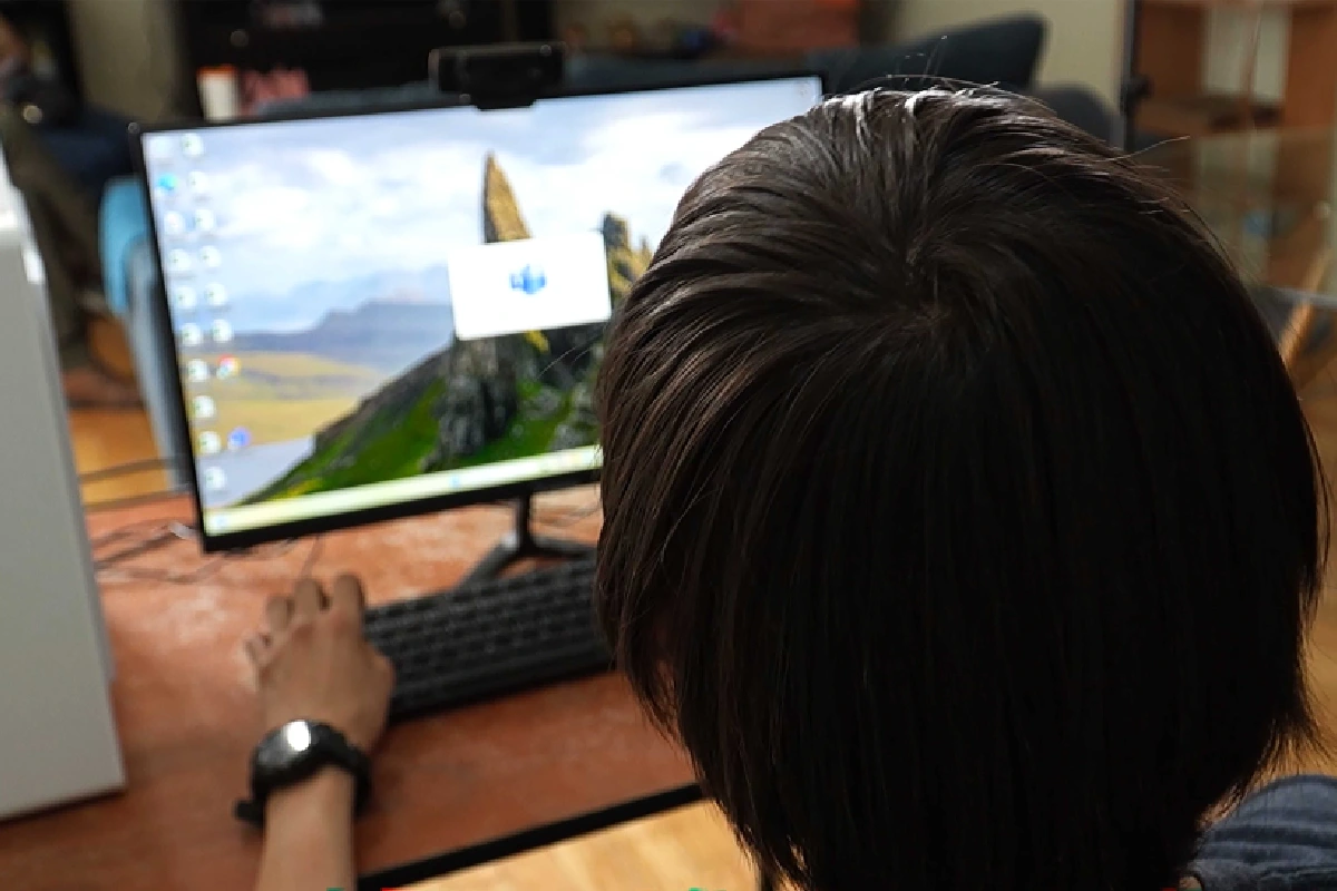 Una cabez aobservando la pantalla de una computadora 