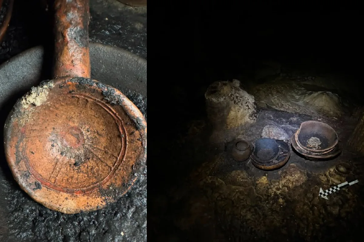 Arqueólogos encontraron piezas prehispánicas de más de mil años en la cueva cercana al poblado Lázaro Cárdenas, en Chiapas. Foto del INAH.