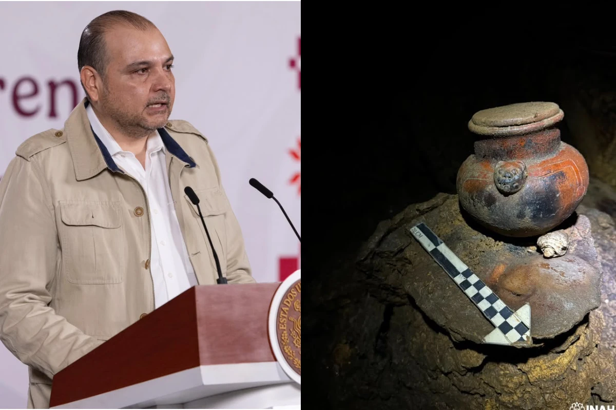 El director del INAH, Omar Vázquez Herrera, informó que el hallazgo lo realizó un guía local. Foto cortesía del Gobierno de México.