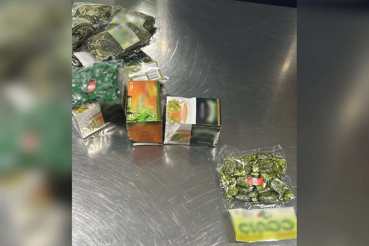 Paquetes de presunta droga en hojas de coca. 