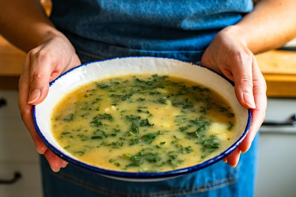 sopa de papa en un cuenco con perejil 